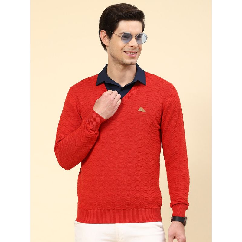 Monte Carlo Red Mix Solid V Neck Pullover Sweater (2XL)
