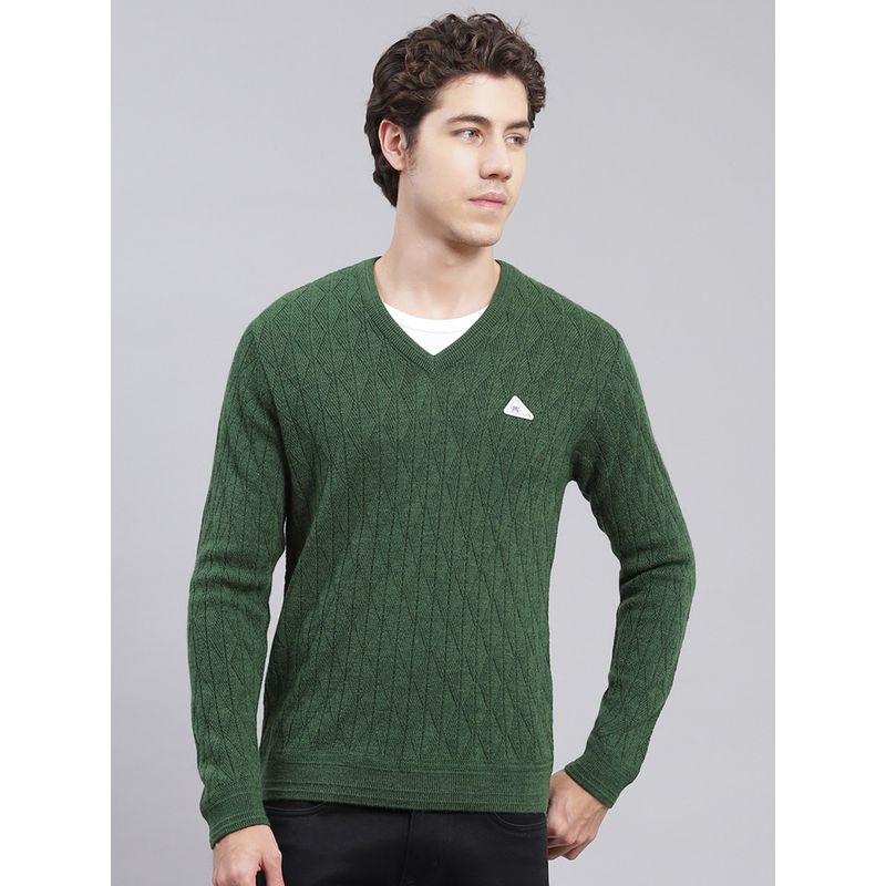 Buy Monte Carlo Green Mix Self Design V Neck Pullover Sweater Online