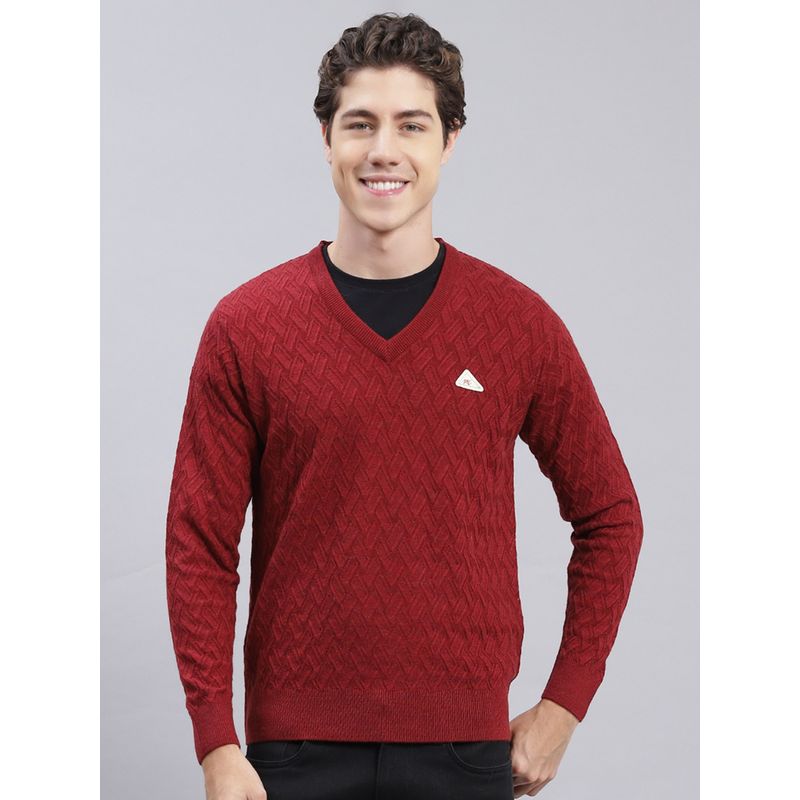 Monte Carlo Plum Self Design V Neck Pullover Sweater (3XL)