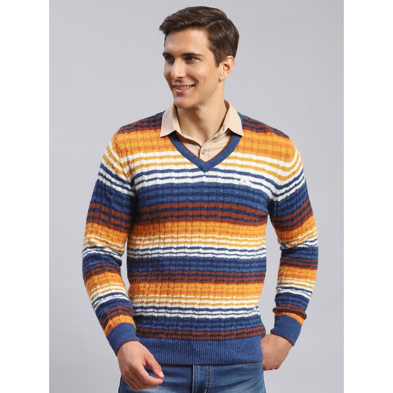 Monte Carlo D. Blue Striped V Neck Pullover Sweater (3XL)