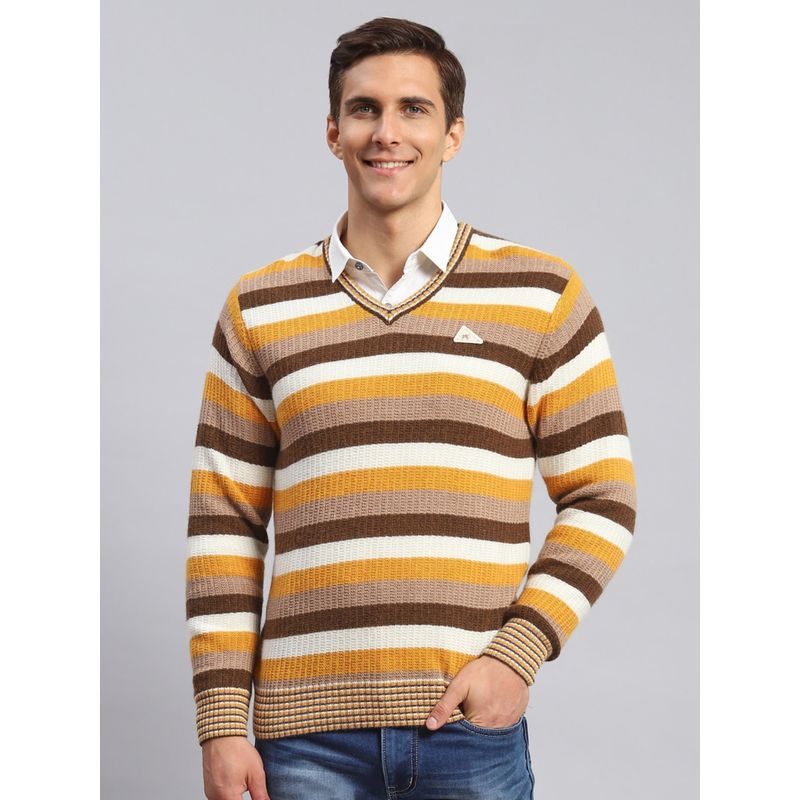 Monte Carlo Yellow Striped V Neck Pullover Sweater (2XL)