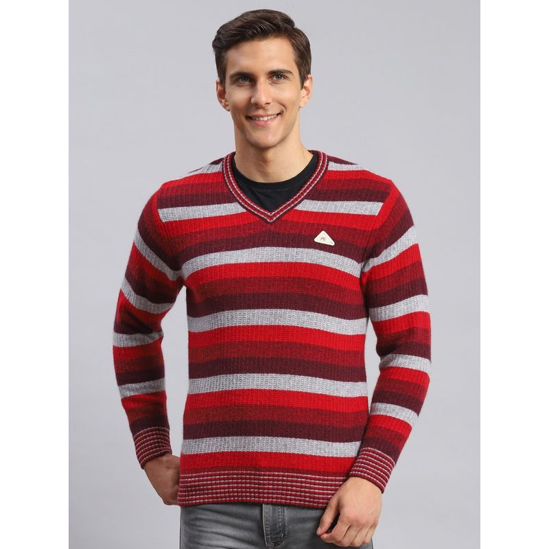 Monte Carlo Red Striped V Neck Pullover Sweater (XL)