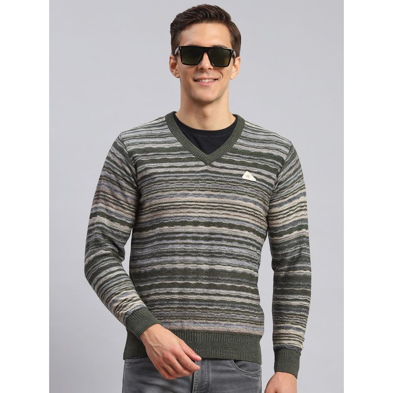 Monte Carlo Mehndi Multi Self Design V Neck Pullover Sweater (2XL)