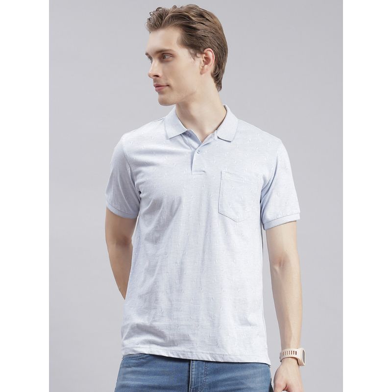 Monte Carlo Sky Blue Solid Polo Collar T-Shirt (XL)