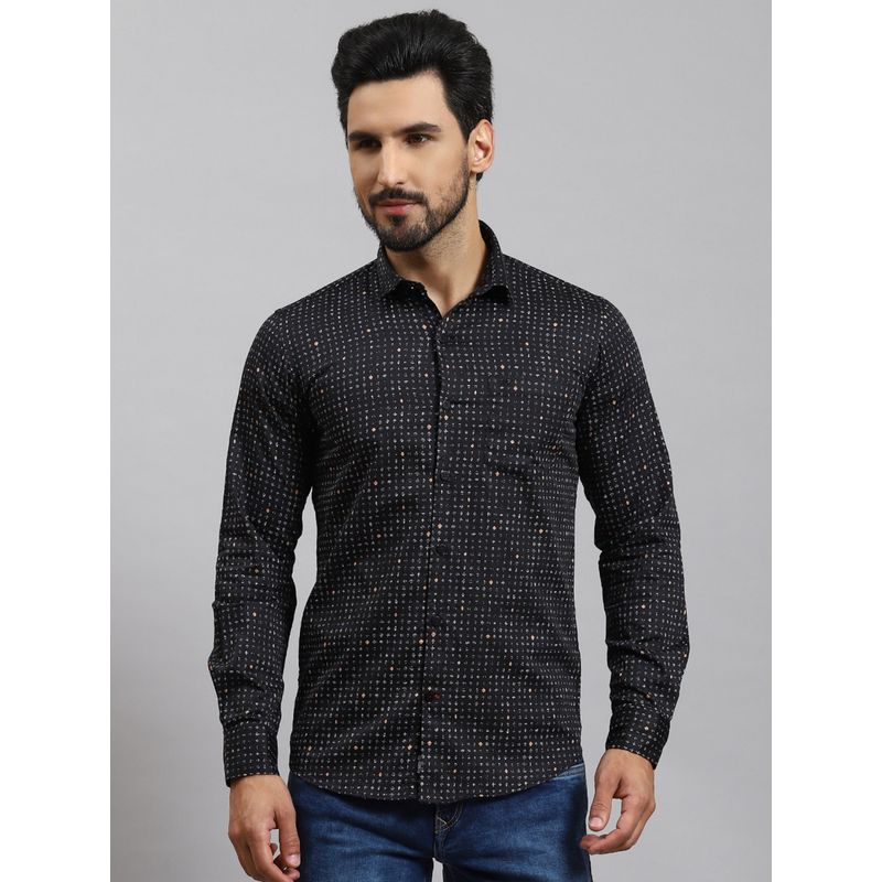 Monte Carlo Jet Black Printed Collar Shirt (M)