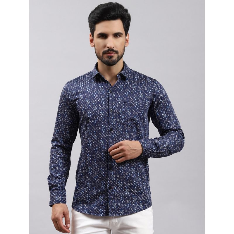 Monte Carlo Navy Blue Printed Collar Shirt (XL)