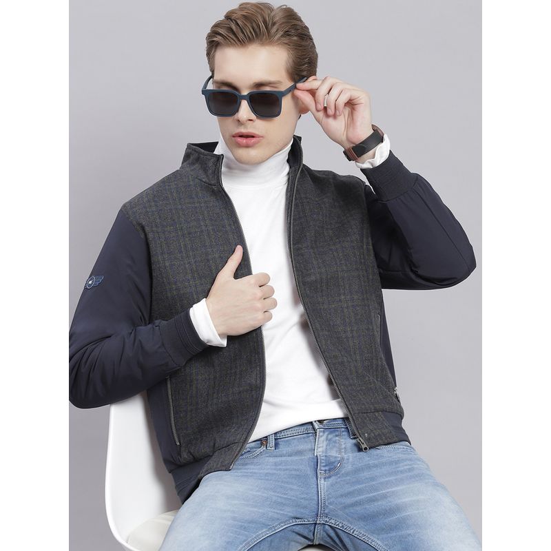 Monte Carlo Navy Blue Check Stand Collar Jacket (3XL)