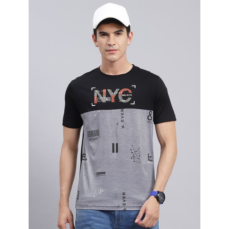 Monte Carlo Black Printed Round Neck T-Shirt (M)