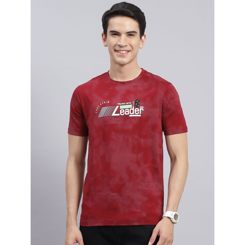 Monte Carlo Maroon Printed Round Neck T-Shirt (2XL)