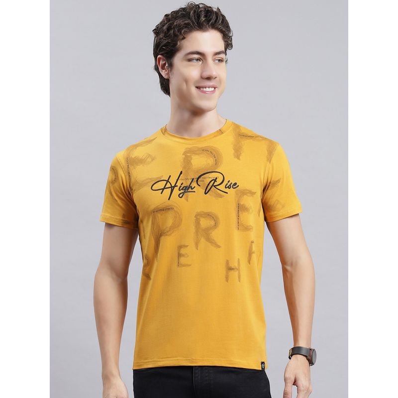 Monte Carlo Mustard Printed Round Neck T-Shirt (XL)