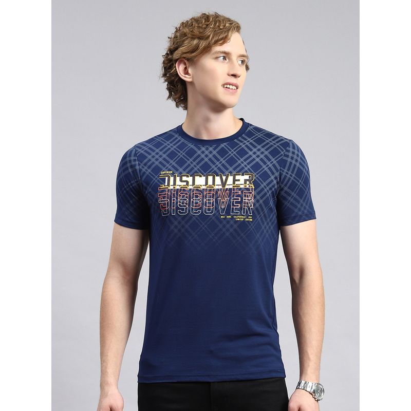 Monte Carlo Navy Blue Printed Round Neck T-Shirt (L)