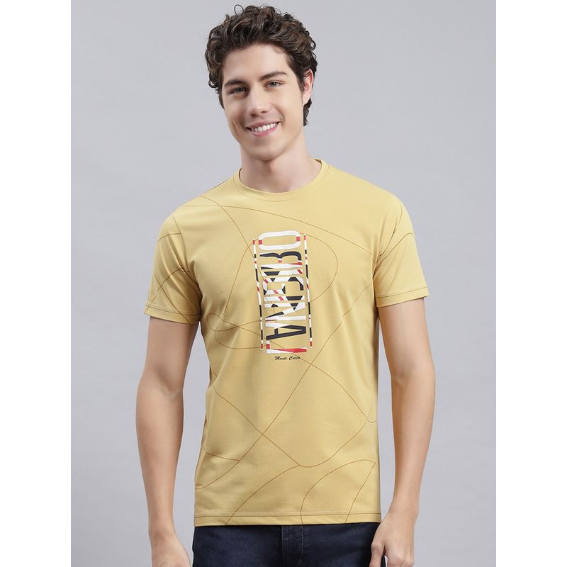Monte Carlo Yellow Printed Round Neck T-Shirt (XL)