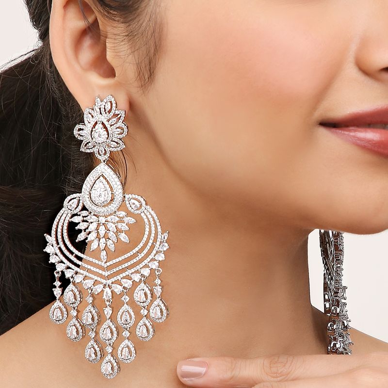Buy Khushi Jewels Silver Finish Zircon Diamonds Chandeliers Earrings Online