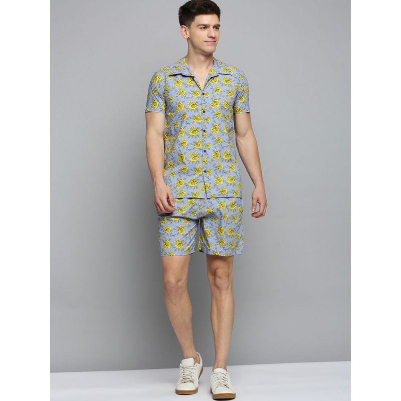 SHOWOFF Mens Shorts Sleeves Lavender Printed Co-Ords (Set of 2) (L)
