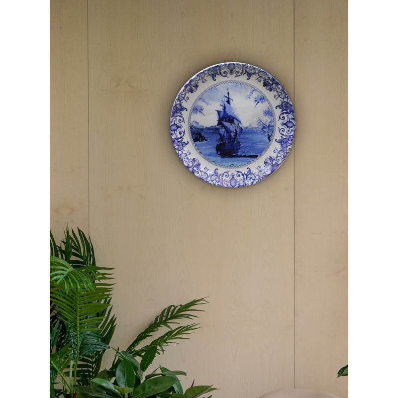 KOLOROBIA Delftware Dutch Blue Pottery Ship Inspired Home Dcor Wall Plate 8 Inch