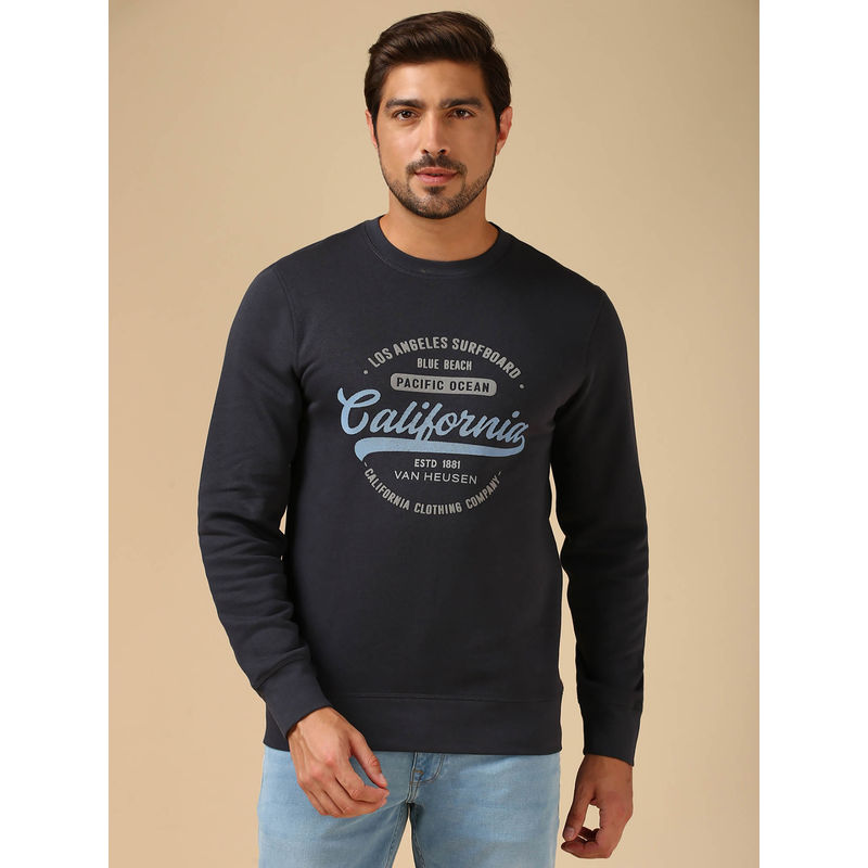 Van Heusen Men Crew Neck & Long Sleeve Sweatshirt - Slate Navy Blue (S)