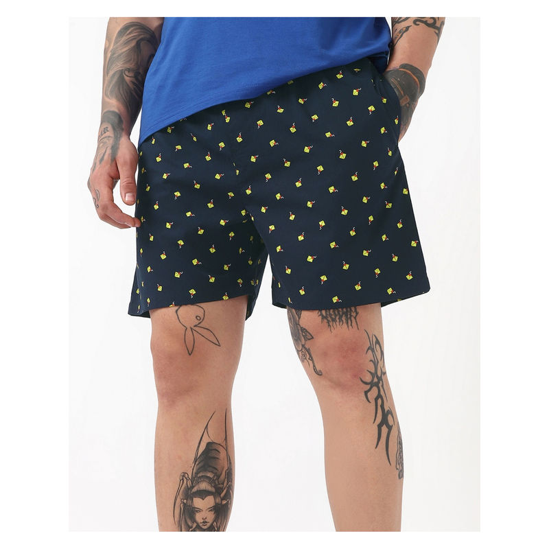 Bewakoof Men's Navy Blue All Over Printed Boxers (S)