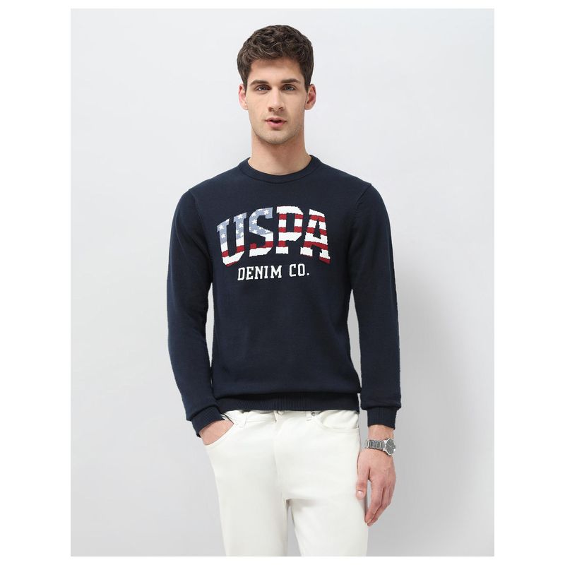 U.S. Polo Assn. Denim Co. Mens Brand Patterned Knit Regular Fit Sweater - Blue (S)