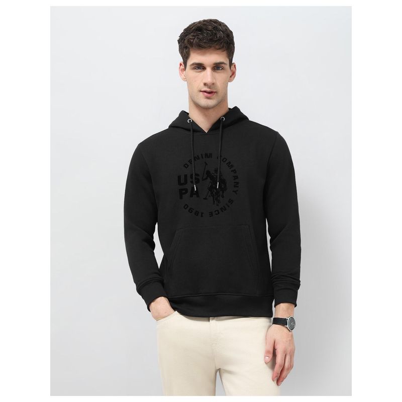 U.S. Polo Assn. Denim Co. Mens Brand Printed Regular Fit Hoodie - Black (S)