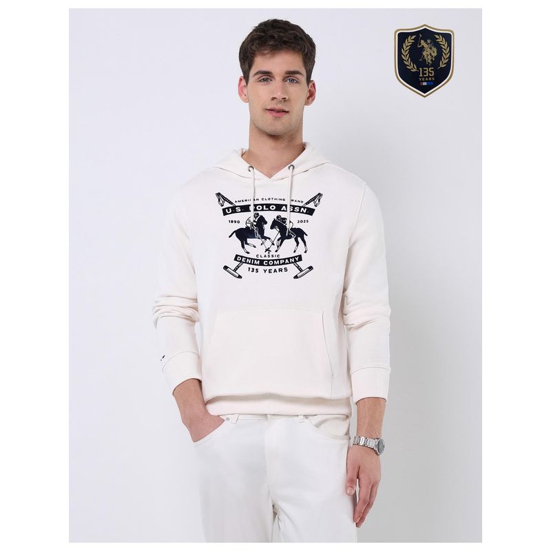 U.S. Polo Assn. Denim Co. Mens Graphic Brand Printed Regular Fit Hoodie - White (S)