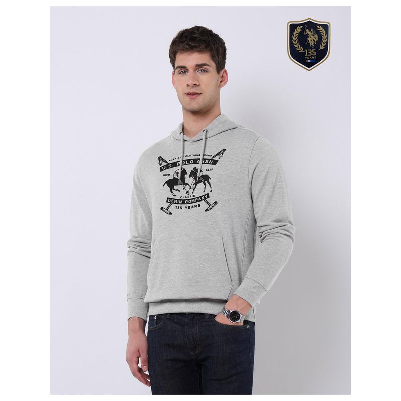 U.S. Polo Assn. Denim Co. Mens Graphic Brand Printed Regular Fit Hoodie - Grey (S)