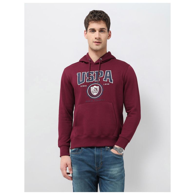 U.S. Polo Assn. Denim Co. Mens Brand Printed Regular Fit Hoodie - Maroon (S)