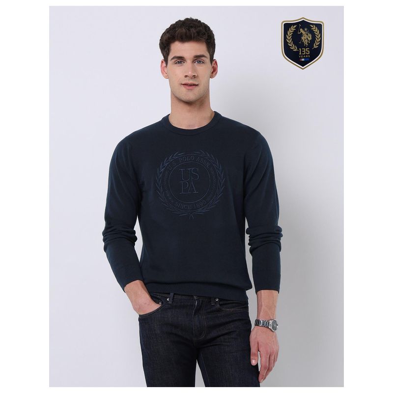 U.S. POLO ASSN. Mens Brand Embroidered Regular Fit Sweater - Blue (S)