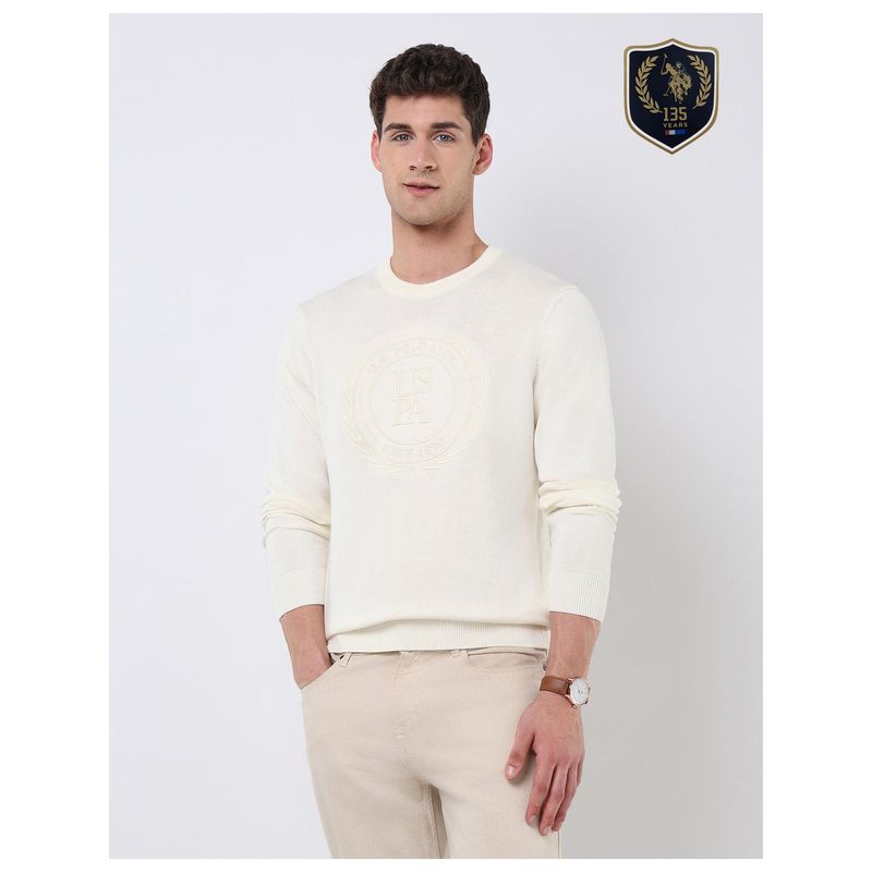 U.S. POLO ASSN. Mens Brand Embroidered Regular Fit Sweater - White (S)