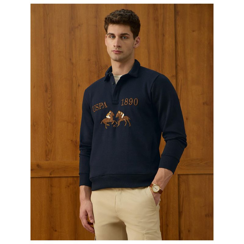 U.S. POLO ASSN. Mens Brand Embroidered Equestrian Aisle Theatre Sweatshirt - Blue (S)