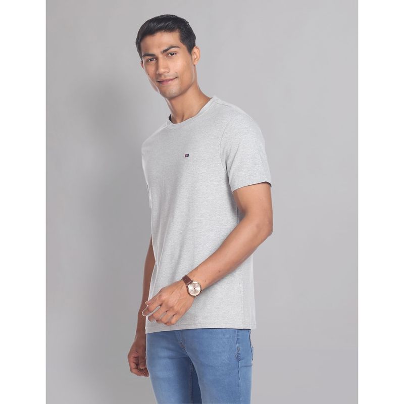 AD By Arvind Round Neck Heathered T-Shirt Grey (L)