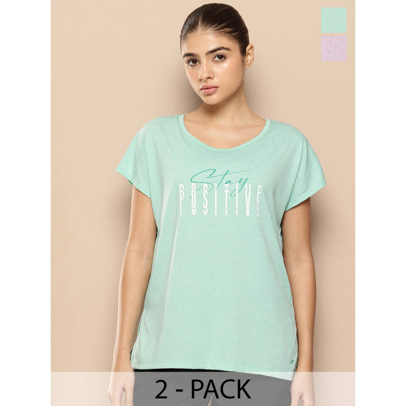Alcis Women Back Mesh Panel Yoga T-Shirt (Pack Of 2) (S)
