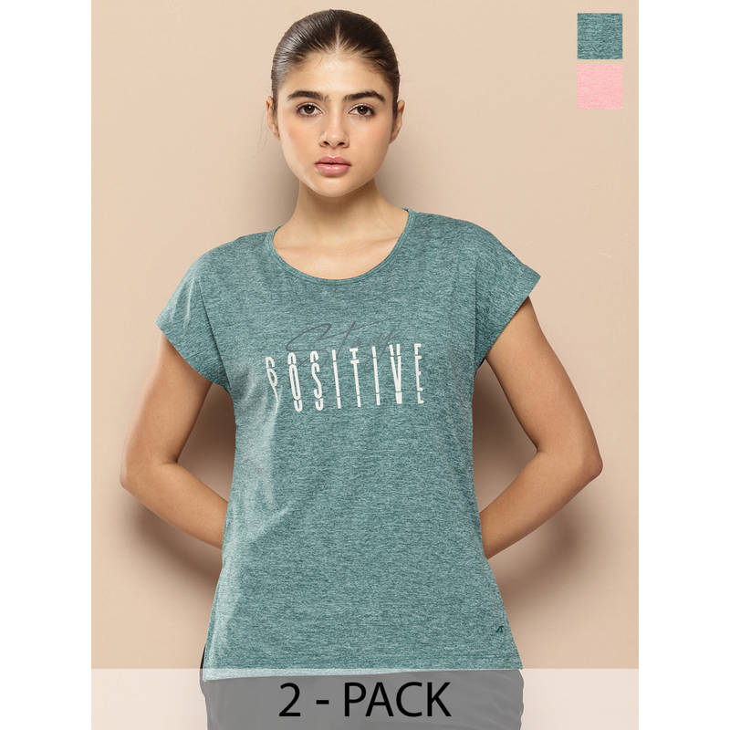 Alcis Women Back Mesh Panel Yoga T-Shirt (Pack Of 2) (S)