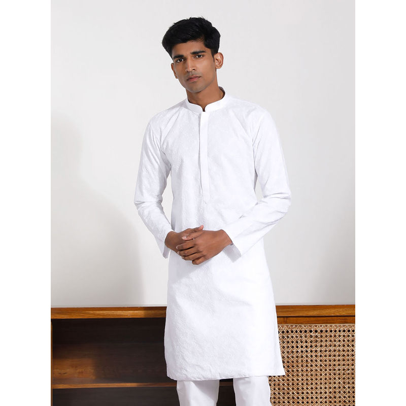 Vastramay Mens White Cotton Kurta (S)