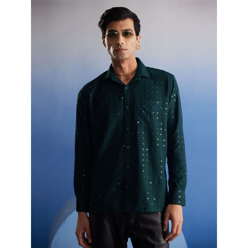 Vastramay Mens Green Rayon Ethnic Shirt (S)