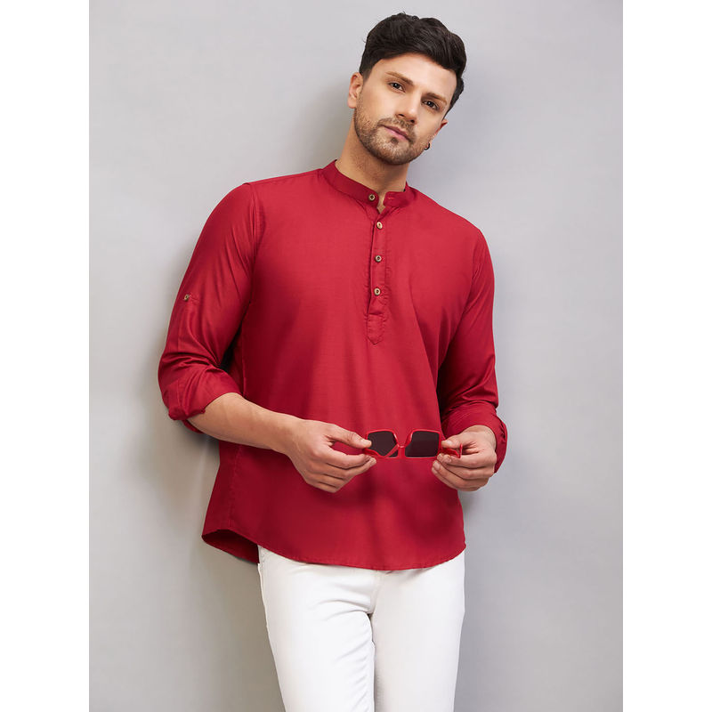 Vastramay Mens Maroon Cotton Blend Kurta (M)