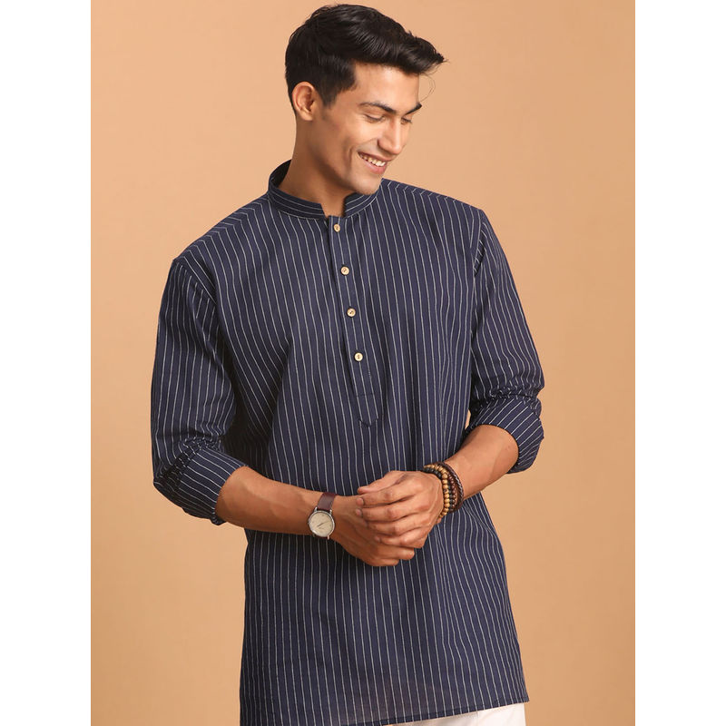 Vastramay Mens Navy Blue Cotton Short Kurta (XL)