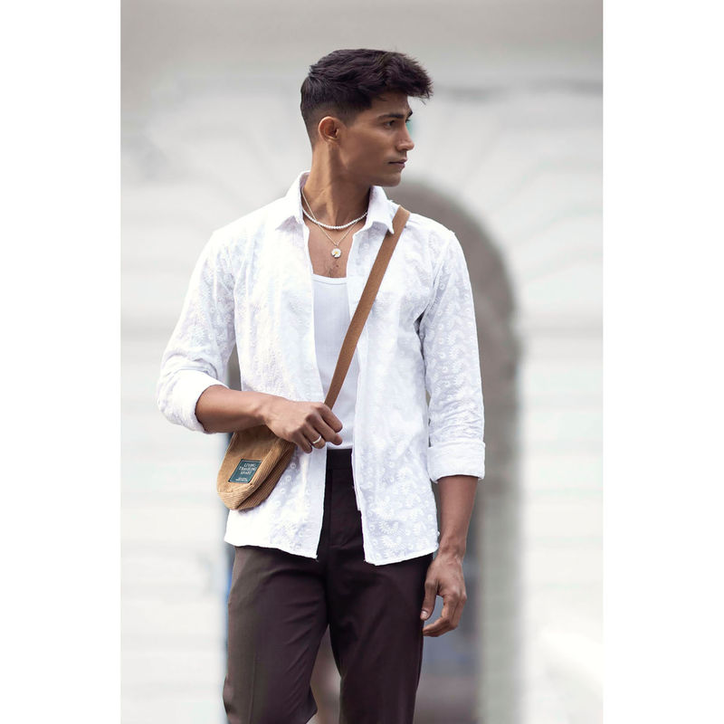 Vastramay Mens White Cotton Ethnic Shirt (L)