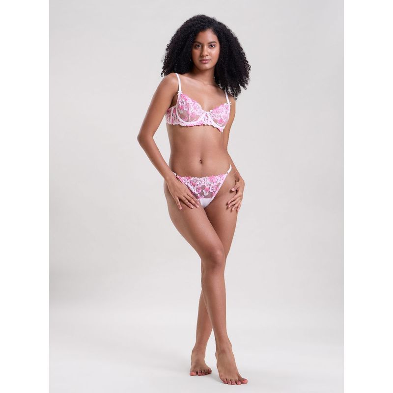 Mysthelle Women Pink Floral Bra with Thong (Set of 2) (30C/S)