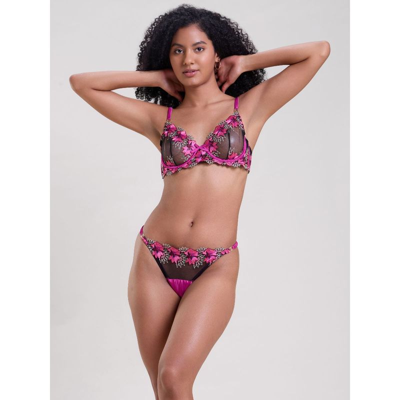 Mysthelle Women Purple Floral Bra with Thong (Set of 2) (30C/S)