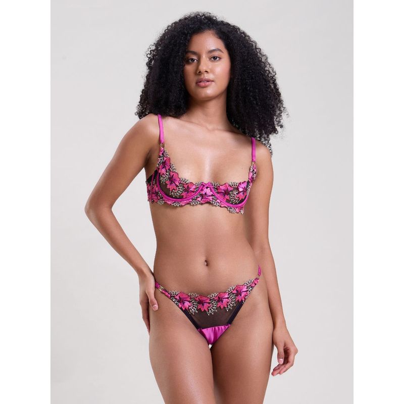 Mysthelle Women Purple Floral Bra with Thong (Set of 2) (30C/S)