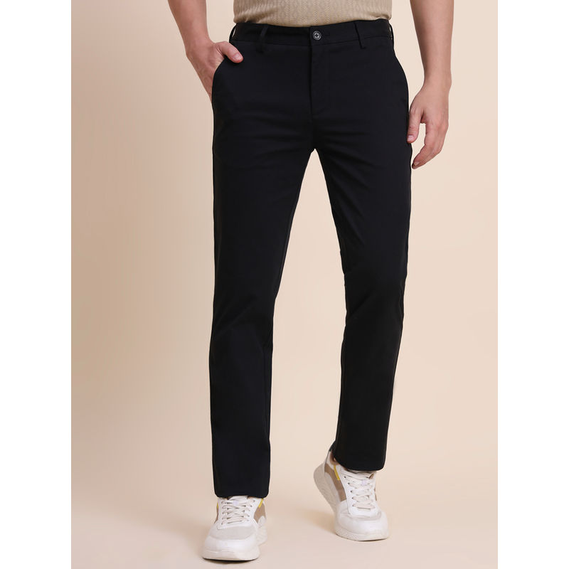 JadeBlue Black Cotton Stretch Slim Fit Casual Trouser (34)