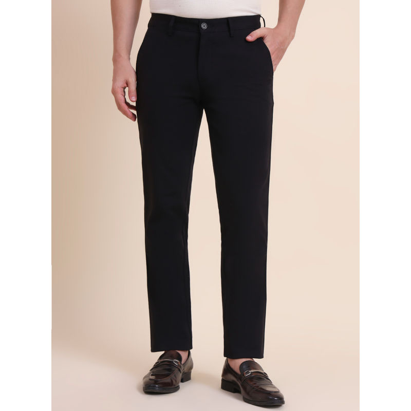 JadeBlue Black Cotton Stretch Slim Fit Casual Trouser (34)