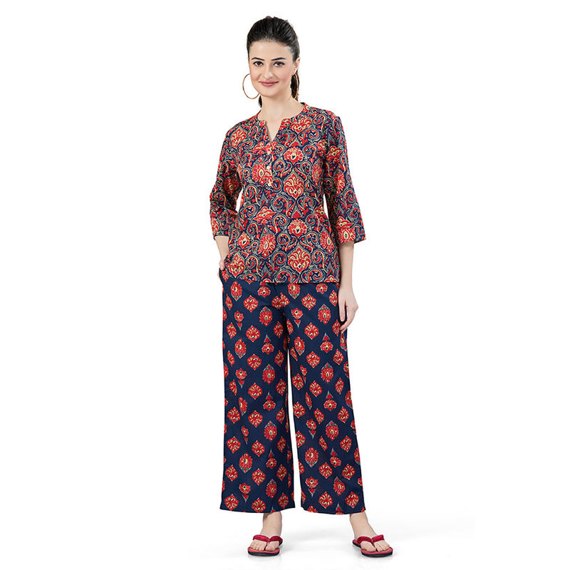 July Nightwear Navy Blue Cotton Top - Pyjama Women-Wpc670 (Set of 2) (S)