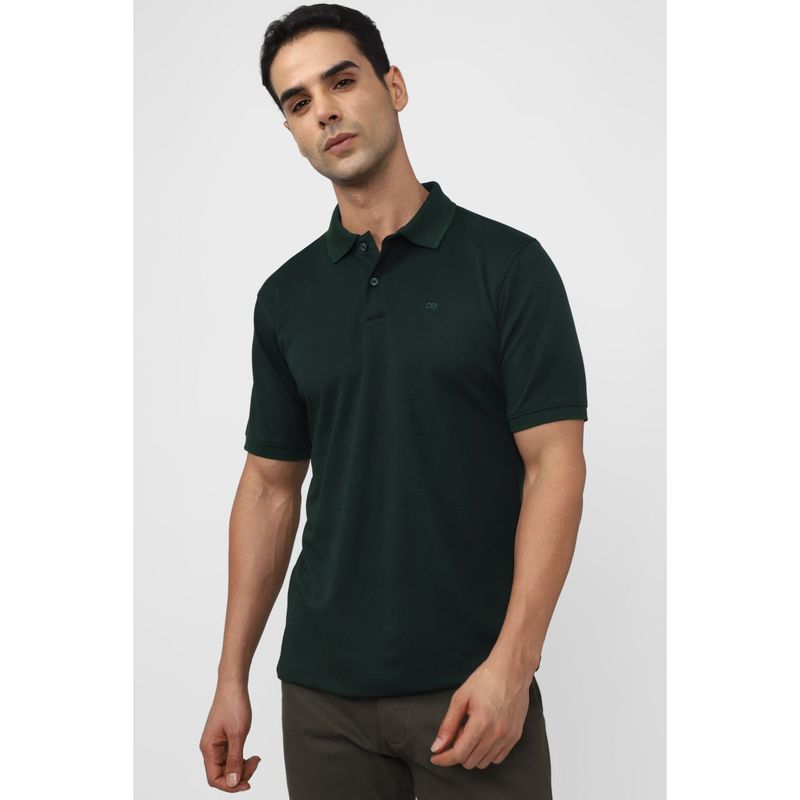 Peter England Men Green Solid Polo Neck Polo T-shirt (XL)