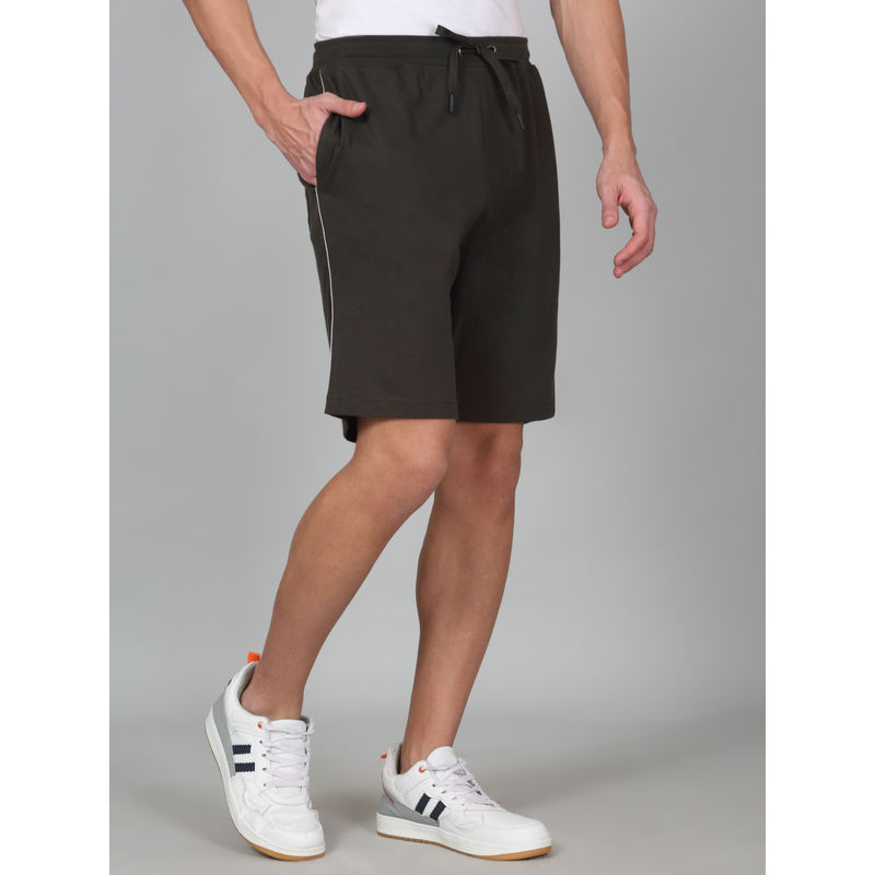 Cantabil Men Solid Olive Green Regular Fit Casual Shorts (M)