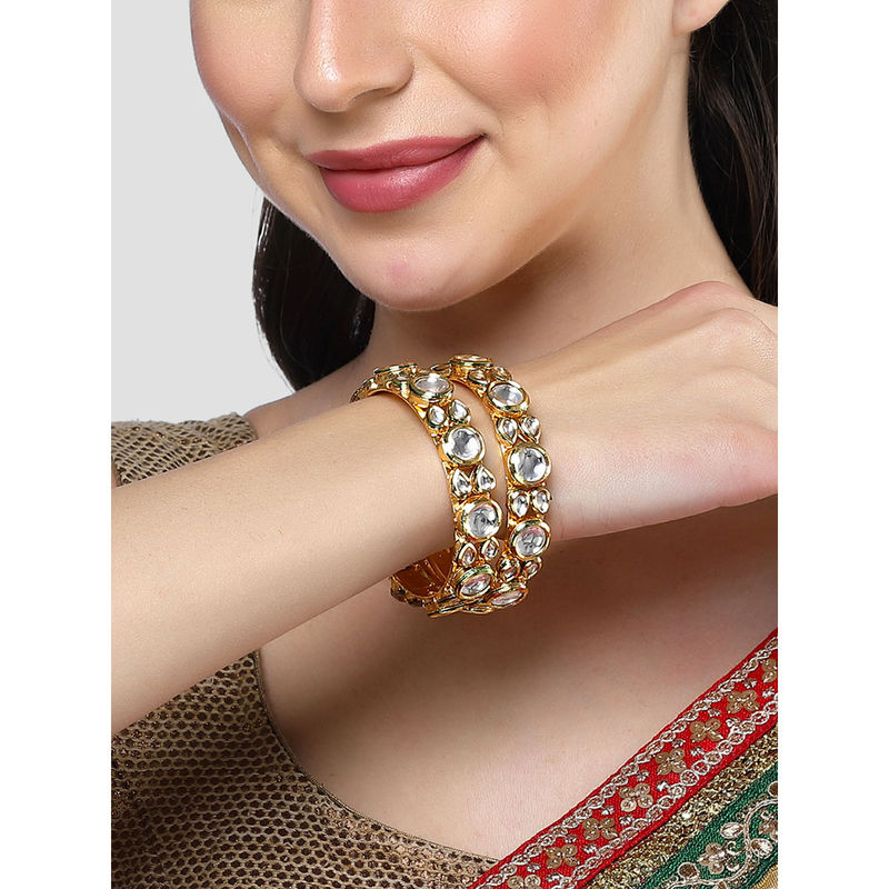 Karatcart Gold Plated Round Polki Kundan Kadas for Women (Set of 2) (2.6)