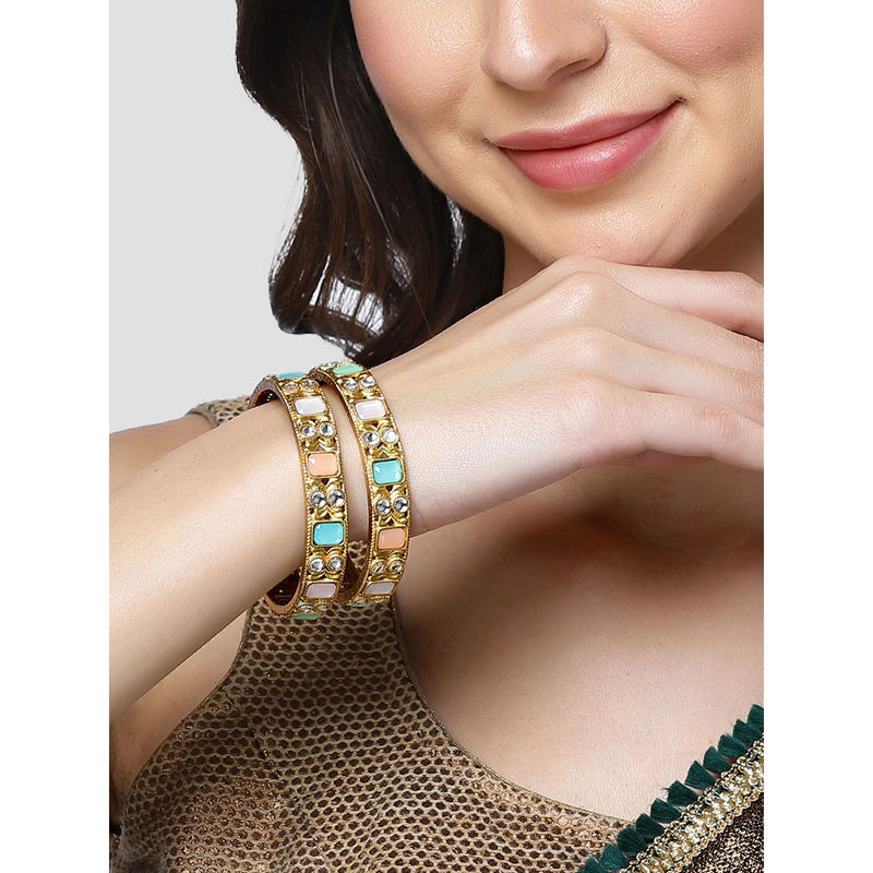 Karatcart Gold Plated Multicolor Kundan Stone Kadas for Women (Set of 2) (2.4)