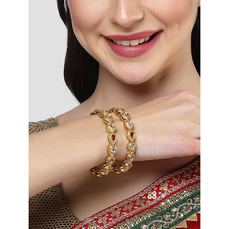 Karatcart Gold Plated Drop Shape Kundan Bangles for Women (Set of 2) (2.6)