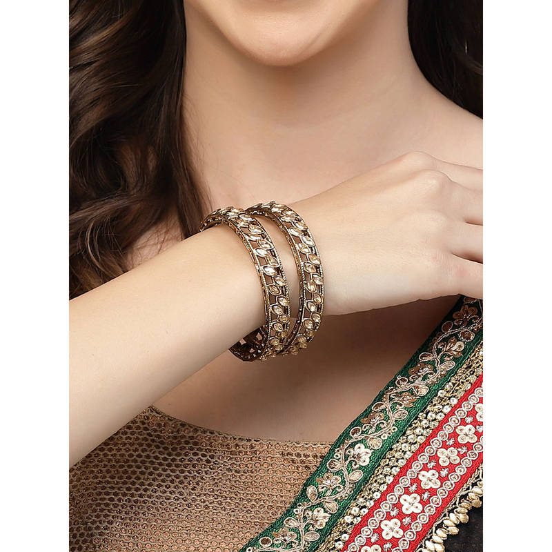 Karatcart Kundan Studded Antique Gold Plated Kadas for Women (Set of 2) (2.4)