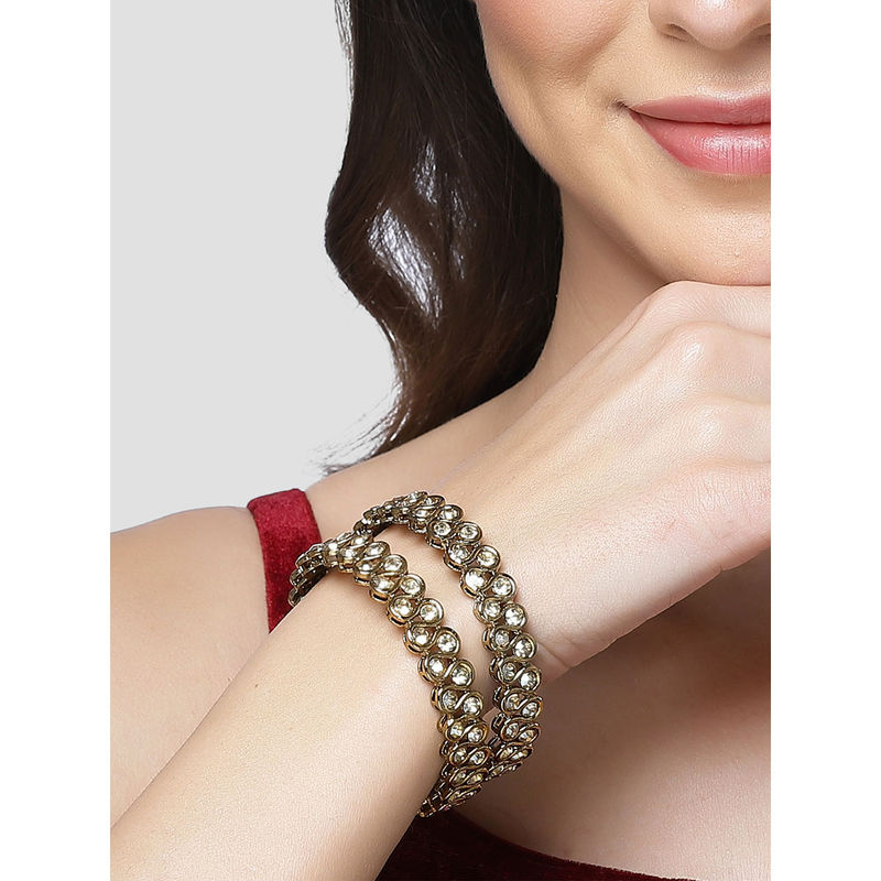 Karatcart Antique Gold Plated Golden Kundan Studded Kadas for Women (2.4)